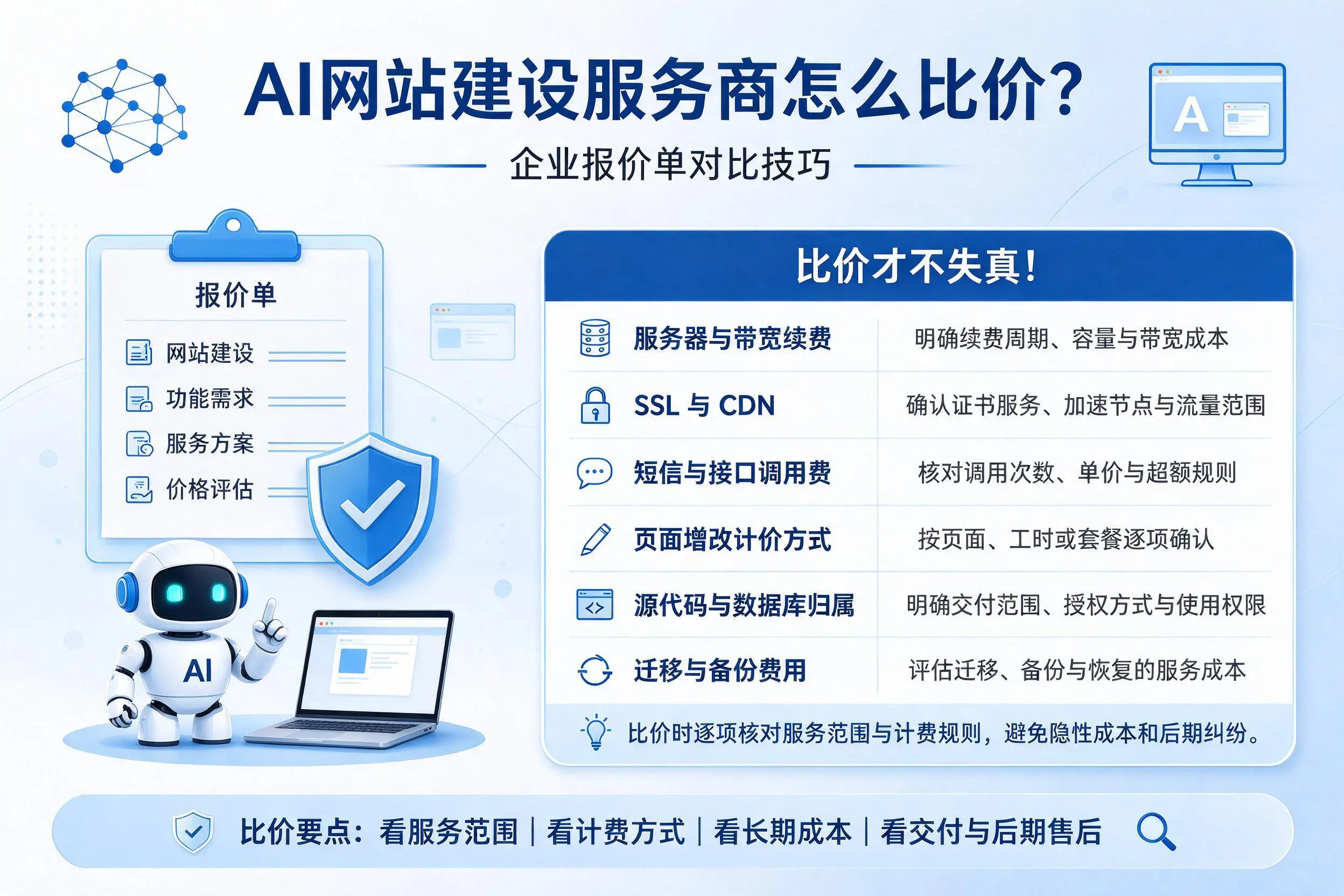 AI网站建设服务商怎么比价?文山企业报价单对比技巧