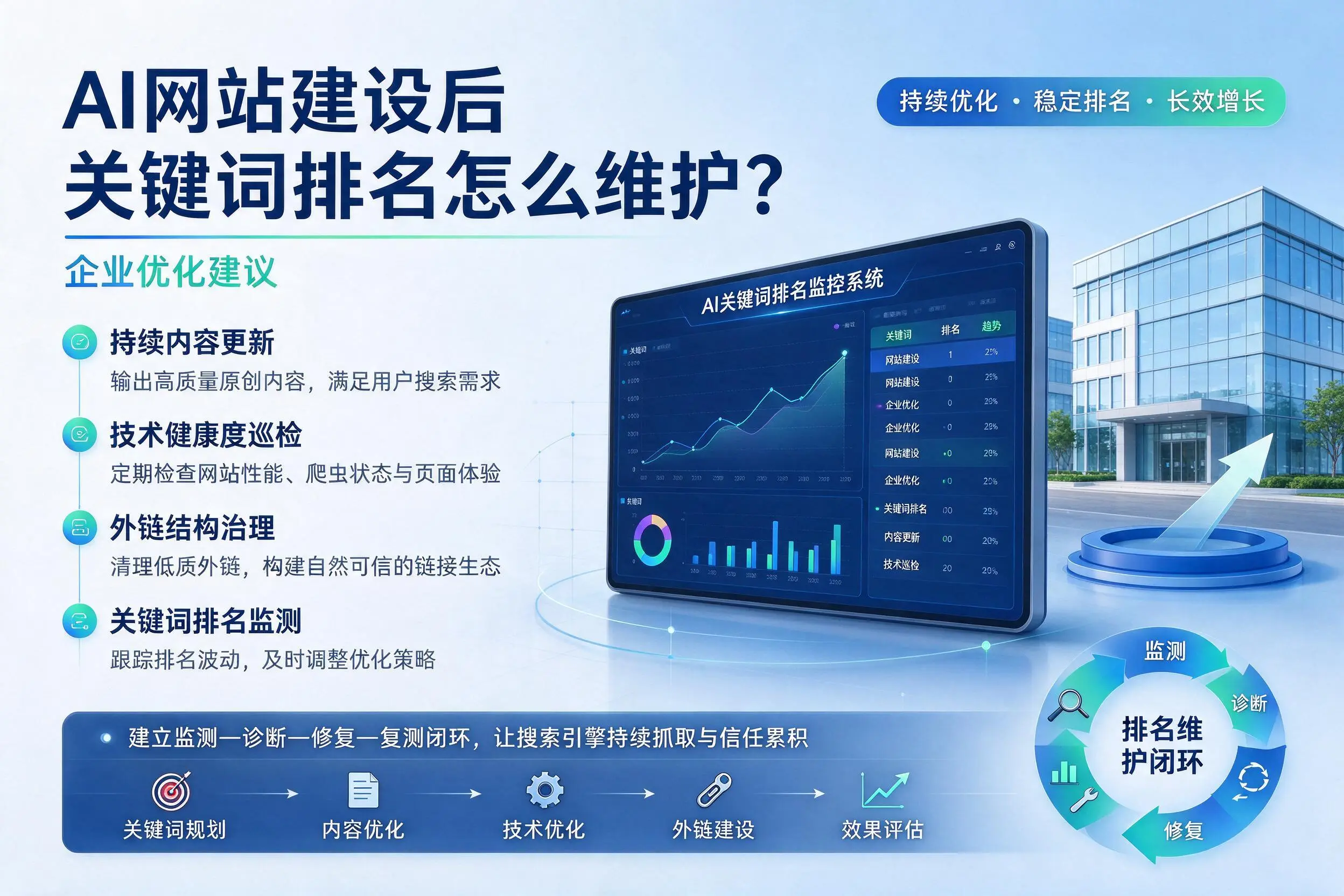 AI网站建设后关键词排名怎么维护?文山企业优化建议