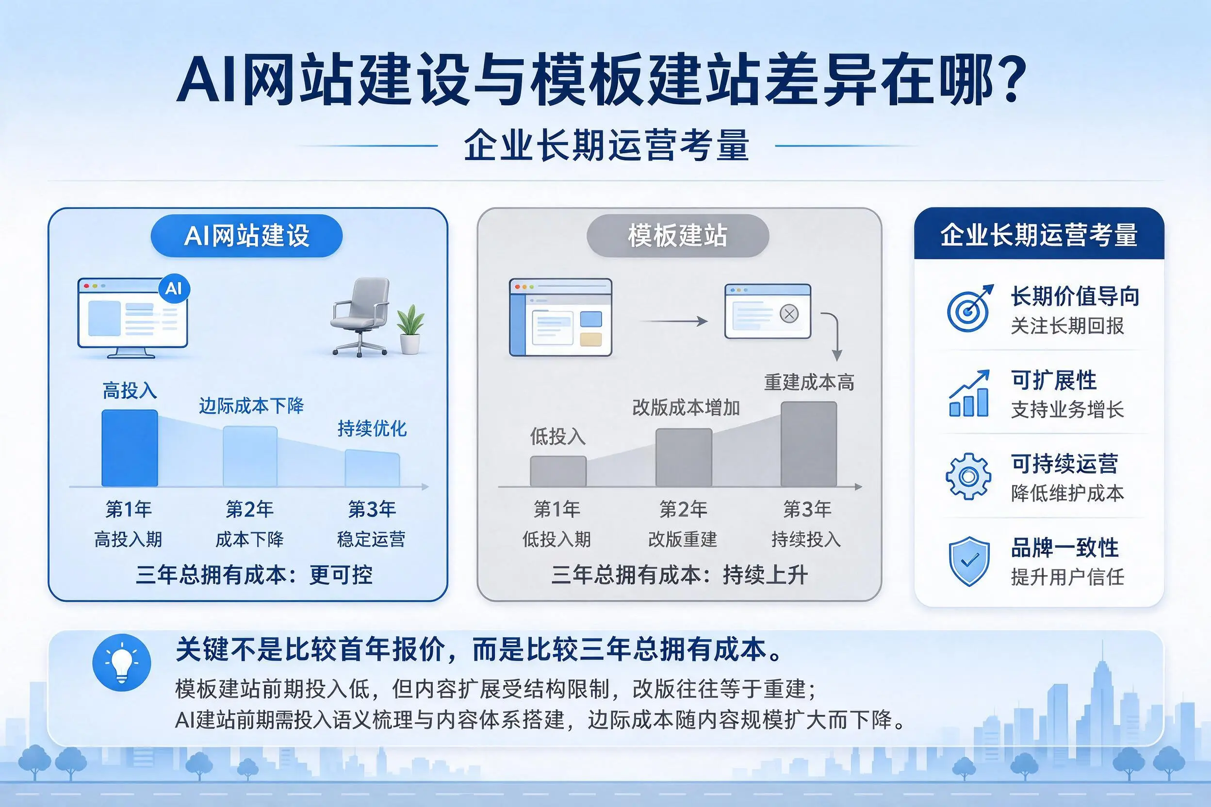 AI网站建设与模板建站差异在哪?文山企业长期运营考量